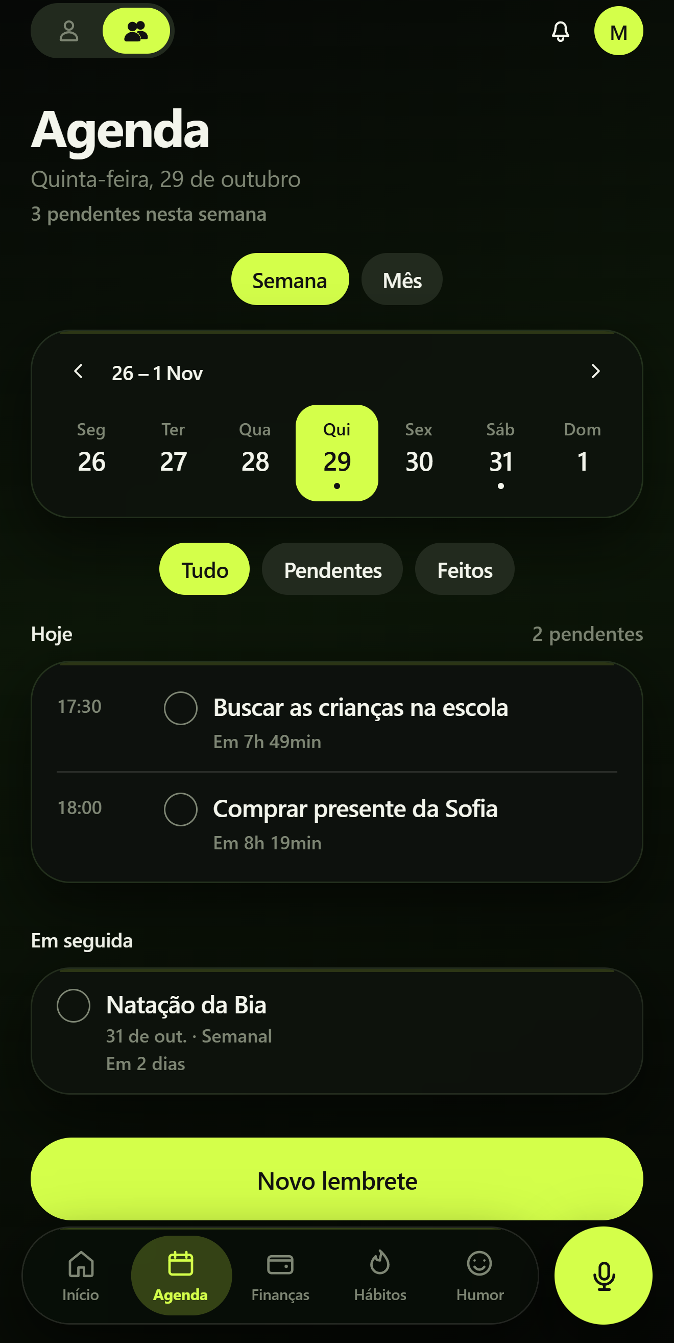 Agenda compartilhada do Conjunto.